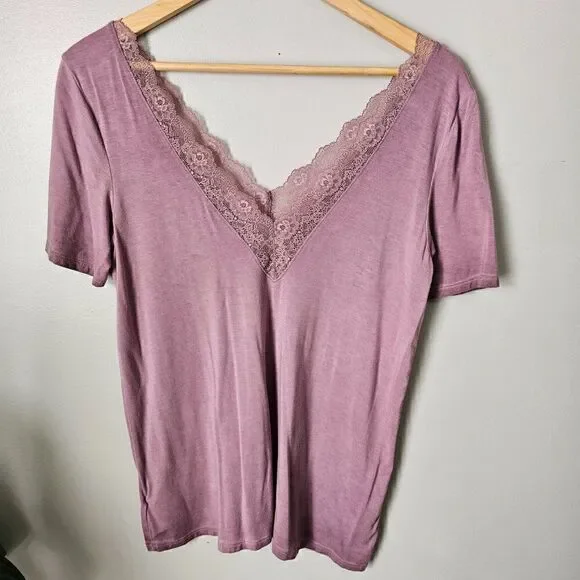 EUC AMERICAN EAGLE SOFT & SEXY DOUBLE V NECK LACED MAUVE TOP SIZE M - Picture 8 of 13